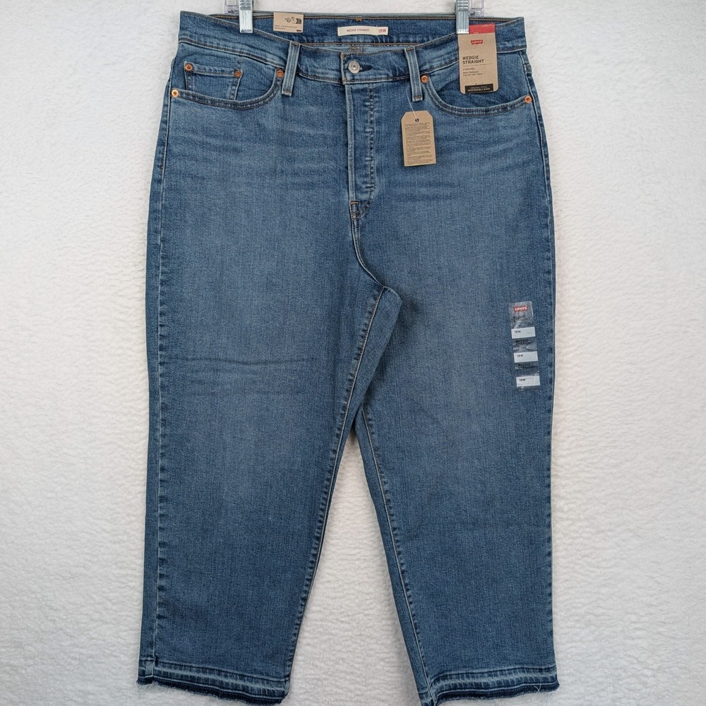 NWT Levi's Wedgie Straight Jeans Women's 18W Button Fly Raw Hem Blue Denim